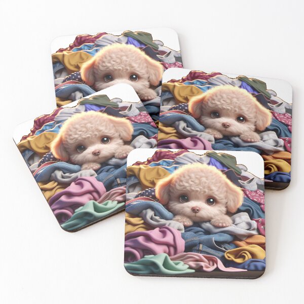 Item preview, Cute Dog Poodle on Colorful Pile of Clothes designed and sold by toypoodlemom.