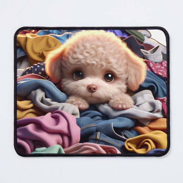 Item preview, Cute Dog Poodle on Colorful Pile of Clothes designed and sold by toypoodlemom.