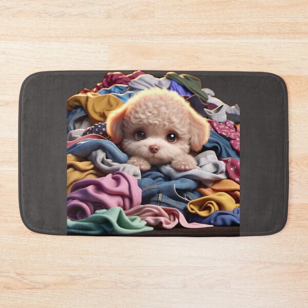 Item preview, Cute Dog Poodle on Colorful Pile of Clothes designed and sold by toypoodlemom.