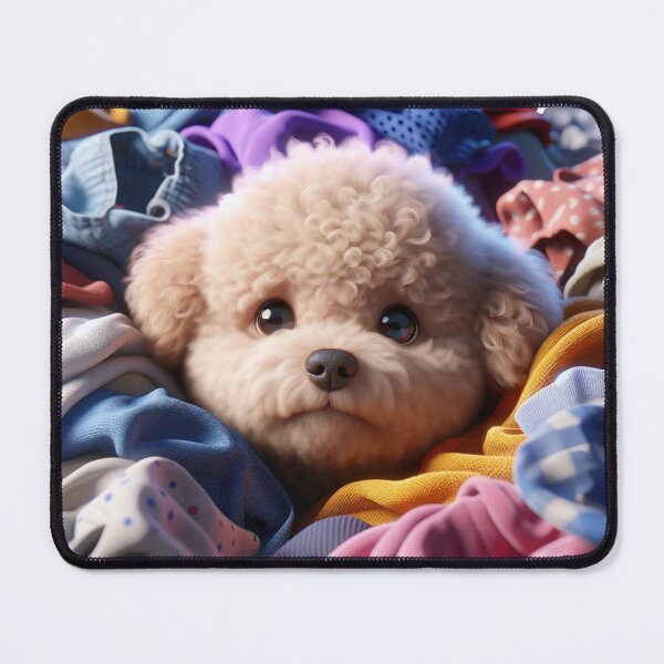 Item preview, Adorable Dog Poodle on Colorful Pile of Clothes designed and sold by toypoodlemom.