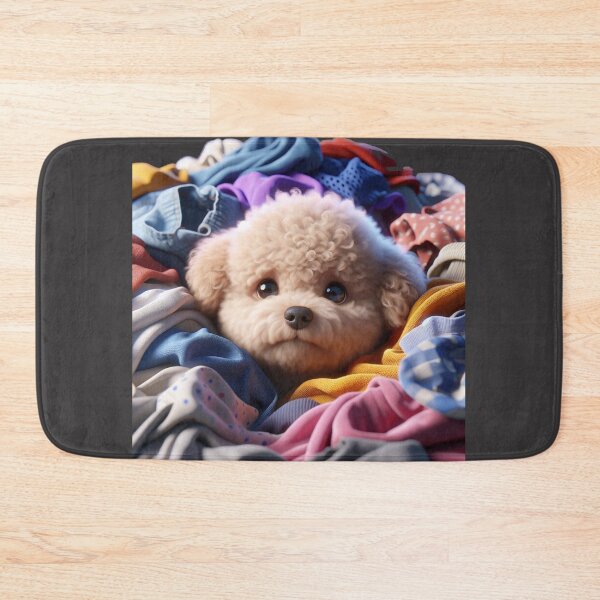 Item preview, Adorable Dog Poodle on Colorful Pile of Clothes designed and sold by toypoodlemom.
