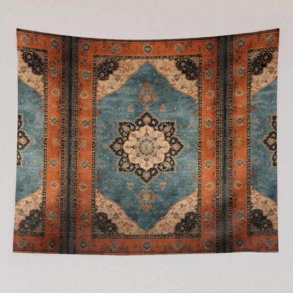 Item preview,  Teal Orange and Beige Antique Rug designed and sold by GrinGalore.