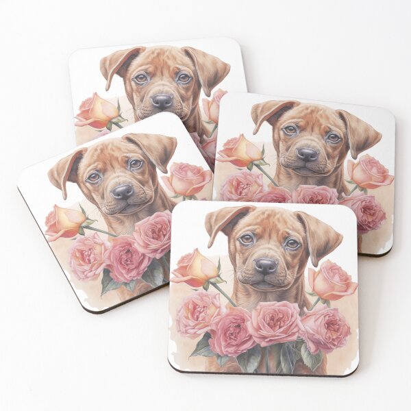 Item preview, valentine, dog with roses, dog and flowers, dog, puppy, wallart, watercolor painting designed and sold by Witoon077.