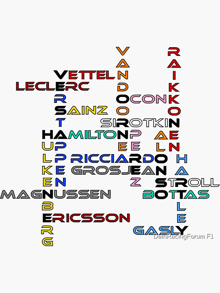 "F1 Driver Names (black)" Sticker by F1Marv Redbubble