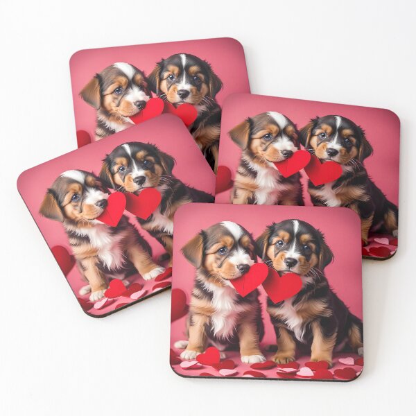 Item preview, puppies celebrating Valentines day, randome floating love hearts designed and sold by Colin Bentham.