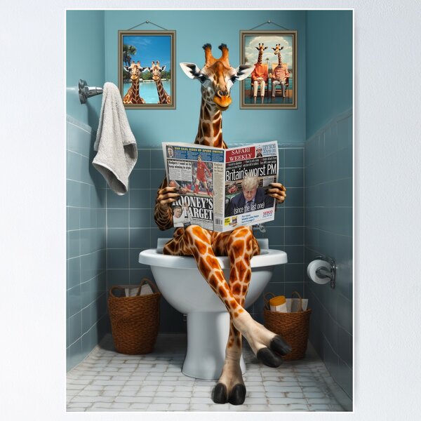 Item preview, Funny Giraffe on the Toilet - Bathroom Wall Art designed and sold by Craig Doogan Prints.