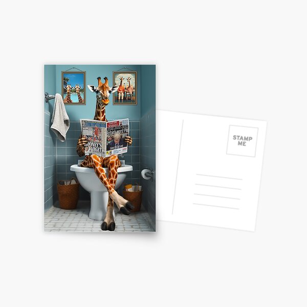 Artikel-Vorschau von Lustige Giraffe auf der Toilette - Badezimmer Wandkunst, designt und verkauft von Craig Doogan Prints.