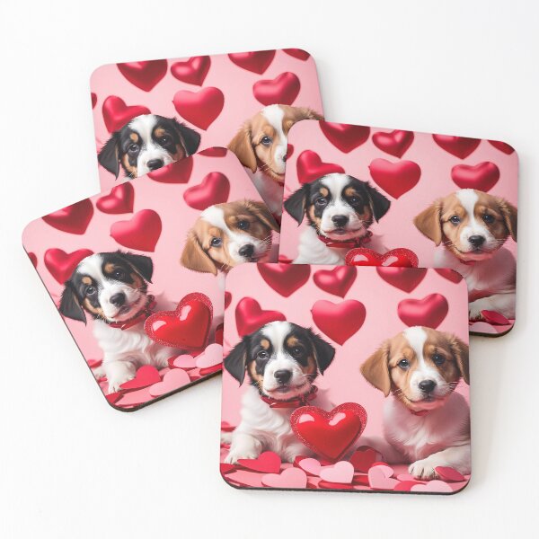 Item preview, puppies celebrating Valentines day, randome floating love hearts designed and sold by Colin Bentham.