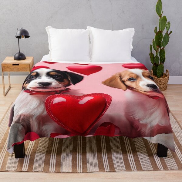 Item preview, puppies celebrating Valentines day, randome floating love hearts designed and sold by Colin Bentham.