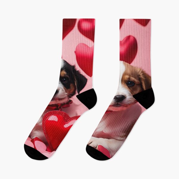 Item preview, puppies celebrating Valentines day, randome floating love hearts designed and sold by Colin Bentham.