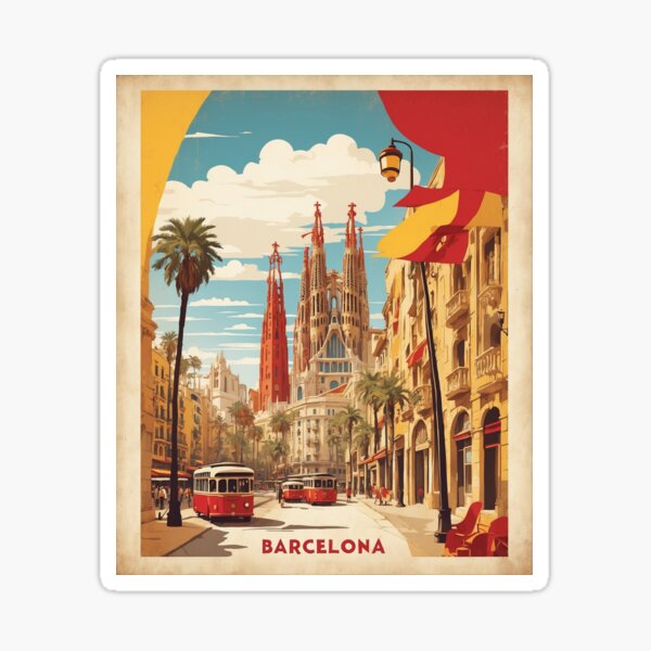 Item preview, Barcelona Spain Tourism Vintage Poster designed and sold by TravelersGems.