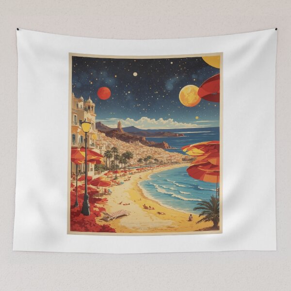 Item preview, Spain Starry Night and Moon Beach Tourism Vintage Poster designed and sold by TravelersGems.