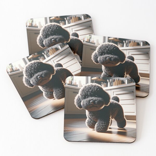 Item preview, Cute Black Dog Poodle Looking for Food in Kitchen designed and sold by toypoodlemom.