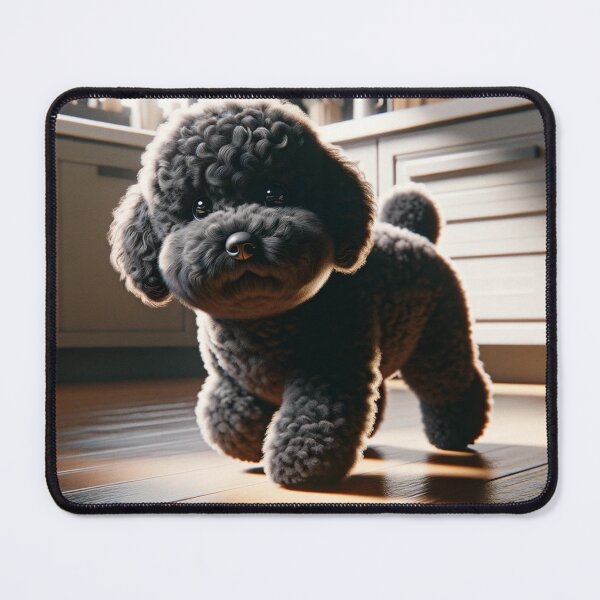 Item preview, Cute Black Dog Poodle Looking for Food in Kitchen designed and sold by toypoodlemom.