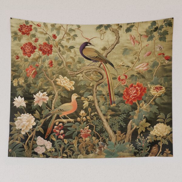 Item preview, Chinese Silk Floral Birds Carpet designed and sold by GrinGalore.