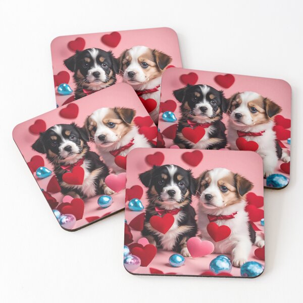 Item preview, puppies celebrating Valentines day, randome floating love hearts designed and sold by Colin Bentham.