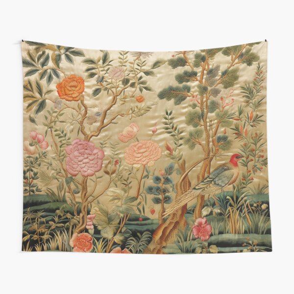 Item preview, Tapis d'oiseaux floraux en soie designed and sold by GrinGalore.