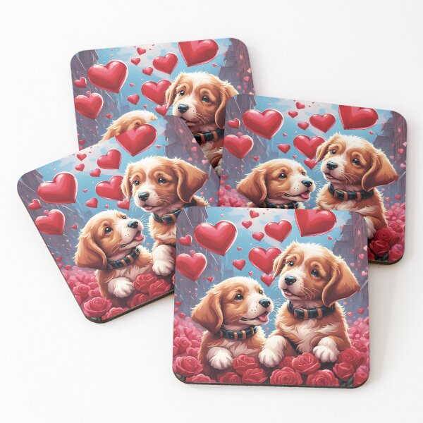 Item preview, puppies celebrating Valentines day, randome floating love hearts designed and sold by Colin Bentham.