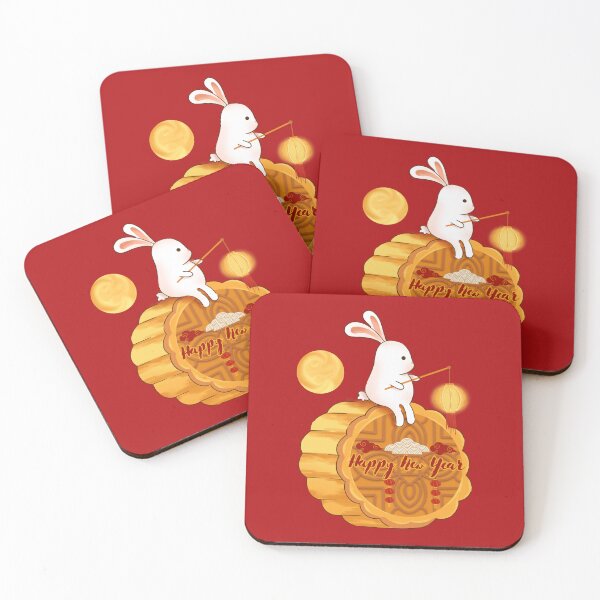 Item preview, Chinese New Year Mooncake with Happy New Year Text and Cute Rabbit for a Prosperous and Lucky Lunar New Year 2024 designed and sold by SEVENPRINTS.