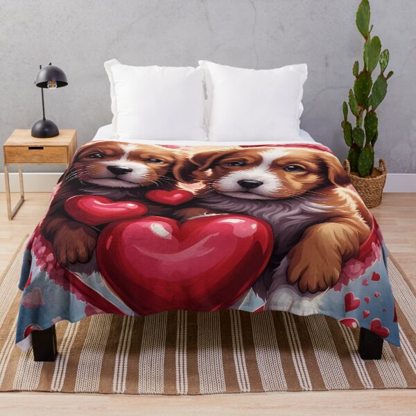 Item preview, puppies celebrating Valentines day, randome floating love hearts designed and sold by Colin Bentham.