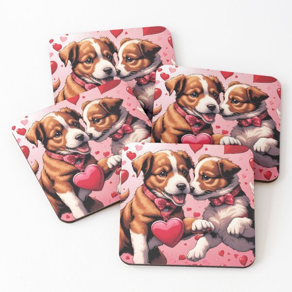 Item preview, puppies celebrating Valentines day, randome floating love hearts designed and sold by Colin Bentham.