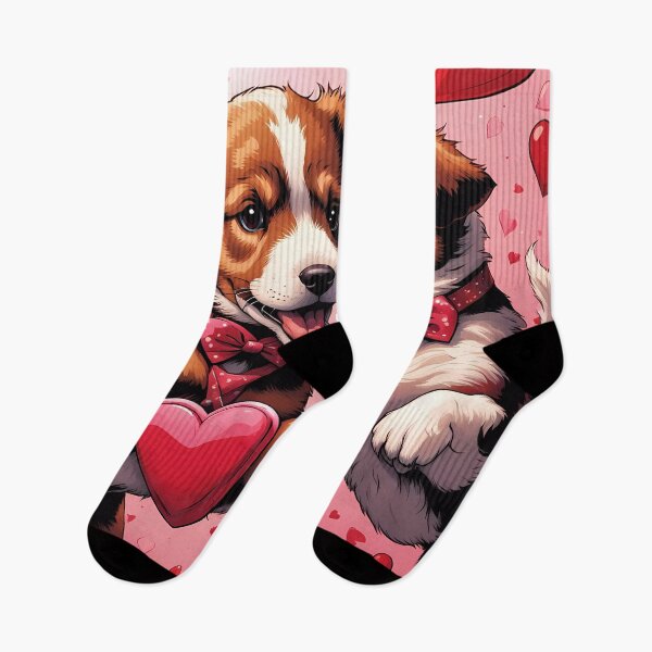 Item preview, puppies celebrating Valentines day, randome floating love hearts designed and sold by Colin Bentham.