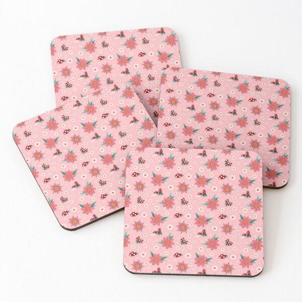 Pink spring pattern, floral pattern Coasters (Set of 4)