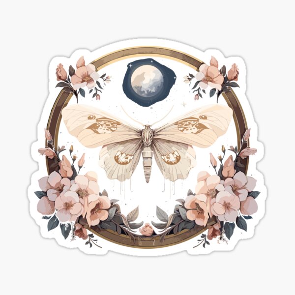 Artikel-Vorschau von Mondmotte mit Blumen und Vollmond, designt und verkauft von MeritShop.