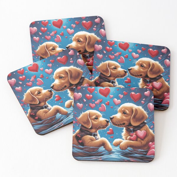 Item preview, puppies celebrating Valentines day, randome floating love hearts designed and sold by Colin Bentham.