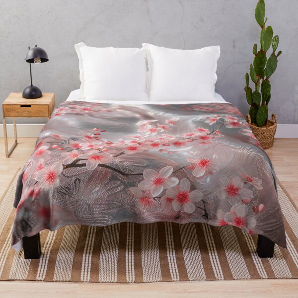 Item preview, White satin texture and cherry blossoms designed and sold by Fantasyplus.