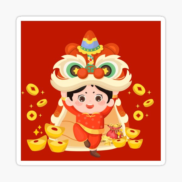 Item preview, Dancing Dragon for Good Fortune with Gold Coins and Adorable Kid Leading the Dragon Dance for a Prosperous and Lucky Lunar New Year 2024 designed and sold by SEVENPRINTS.