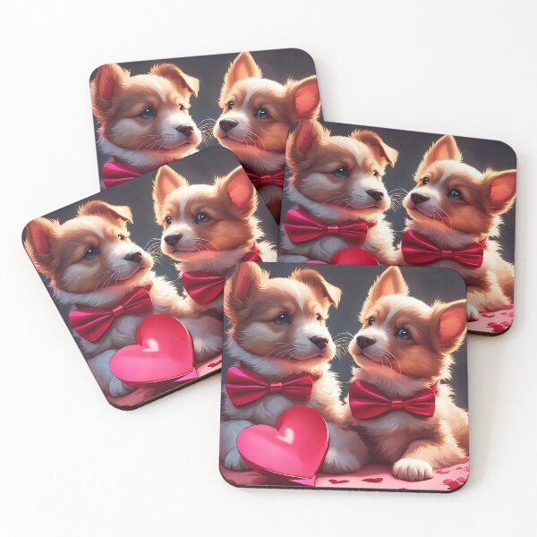 Item preview, puppies celebrating Valentines day, randome floating love hearts designed and sold by Colin Bentham.