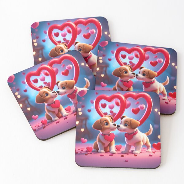 Item preview, puppies celebrating Valentines day, randome floating love hearts designed and sold by Colin Bentham.