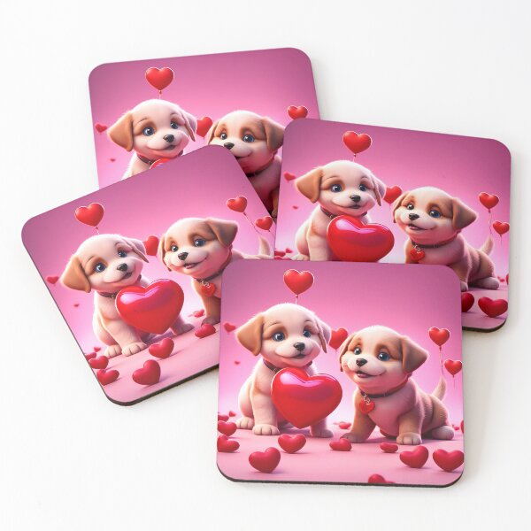 Item preview, puppies celebrating Valentines day, randome floating love hearts designed and sold by Colin Bentham.