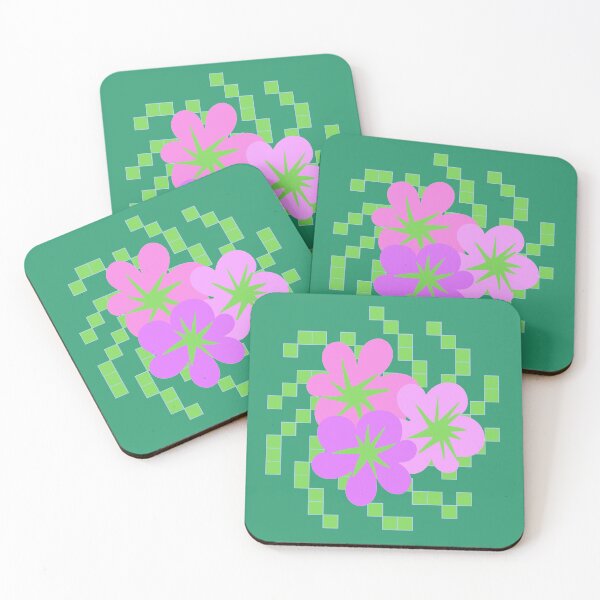 Item preview, Light green and pink flower graphics with pixel background designed and sold by CURIOUsDADA.