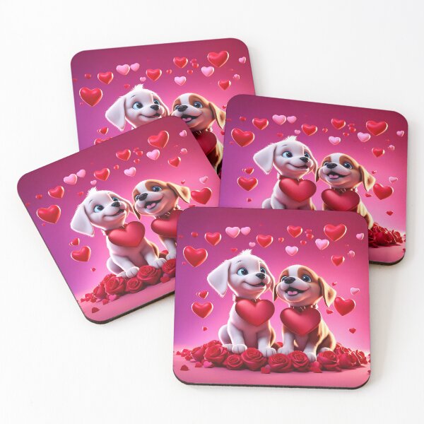 Item preview, puppies celebrating Valentines day, randome floating love hearts designed and sold by Colin Bentham.