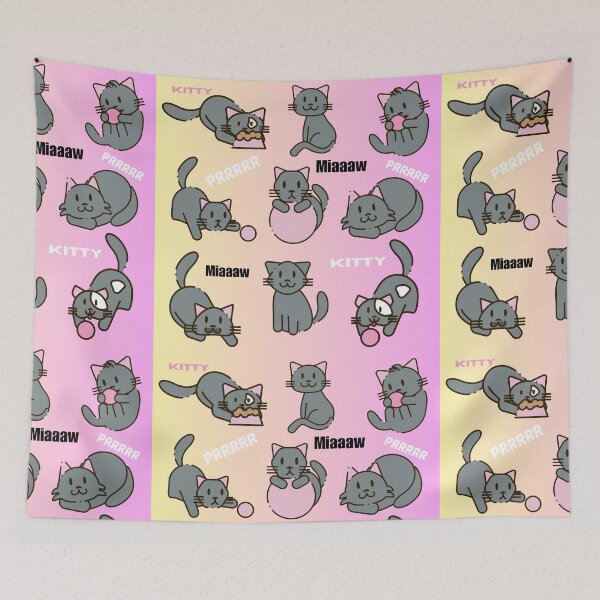 Item preview, Cute playful cats pattern in Grey, yellow and pink. designed and sold by Swingfroglet.