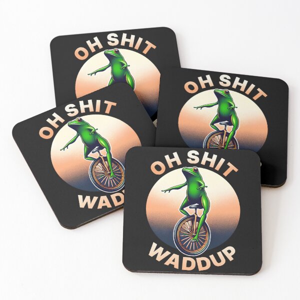 Item preview, Oh Shit Waddup Frog on Unicycle | Funny Meme Quote | Meme designed and sold by AngryBlackDog.