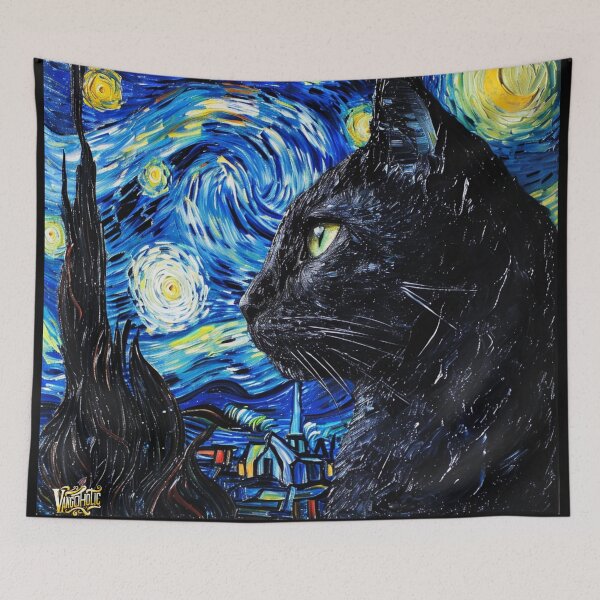 Item preview, Starry Night Cat Van gogh Inspired Painting designed and sold by Vangoholic.