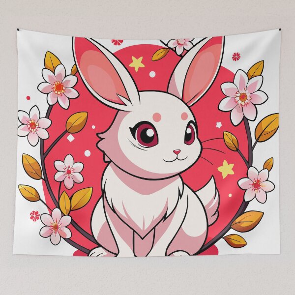 Item preview, cute pink rabbit in sakuras designed and sold by hobikeyfimartdijital.