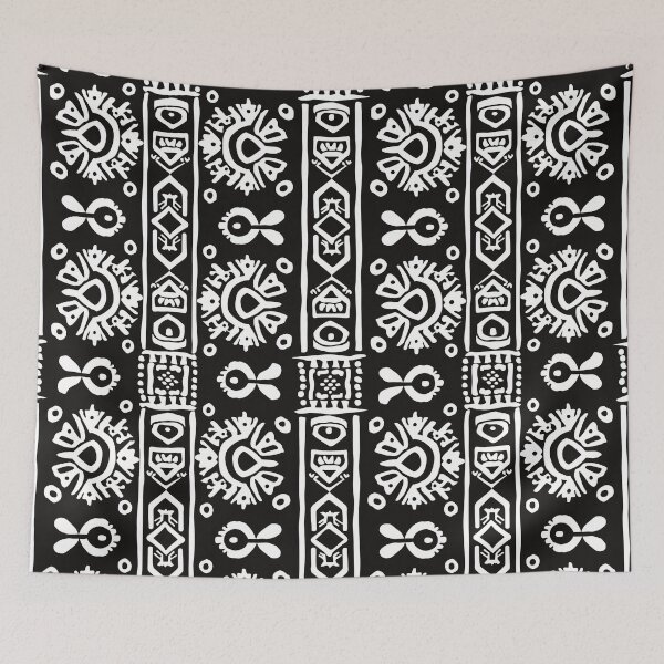 Item preview, Mystical Incan Glyphs: Tribal Monochrome Stripe Pattern designed and sold by Sir Meow Meow.