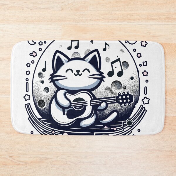 Item preview, Cat Playing Guitar with Moon - Cool and Cute Illustration designed and sold by diegomenjivar92.