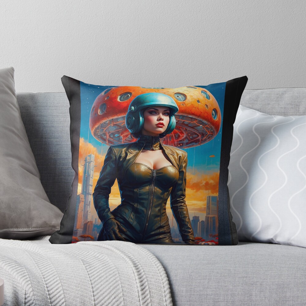 The Aliens Are Upon Us AI Concept Art by Xzendor7 - An Alluring Beauty Under Attack 4 The Aliens Are Upon Us Stunning AI Concept Art Portrait by Xzendor7 Decorative Throw Pillow Art Print
