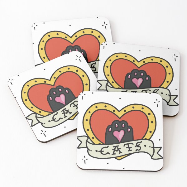 Item preview, Love Cats Traditional Heart Tattoo Flash designed and sold by sevenbells.