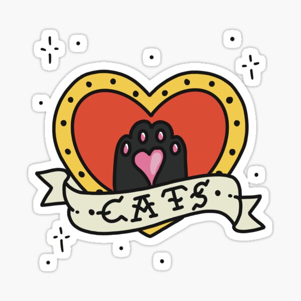 Item preview, Love Cats Traditional Heart Tattoo Flash designed and sold by sevenbells.