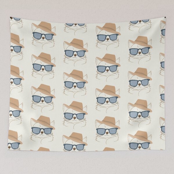 Item preview, Minimalistic Cat Art: Brown Hat Blue Shades Cat designed and sold by ShutterStudios.