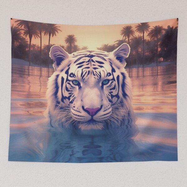 Item preview, Tranquil Dusk | White Tiger Amidst Sunset Serenity designed and sold by FairX.