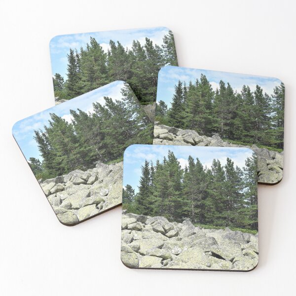 Item preview, Meadow with boulders and coniferous trees in the mountain designed and sold by mariya-ivanova.