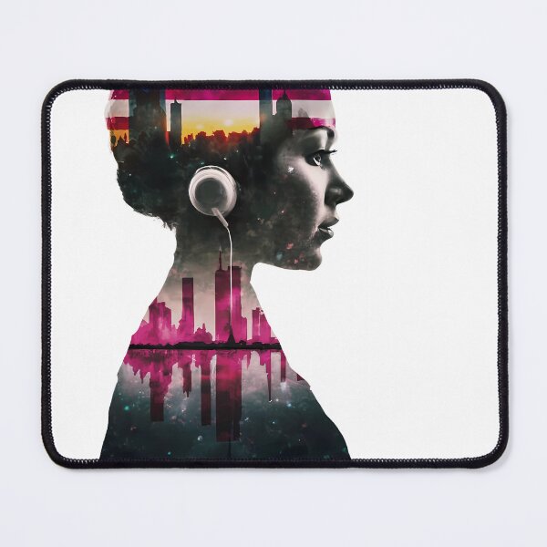 Item preview, Lady listening noise of the city, double exposure art designed and sold by Zibis09.