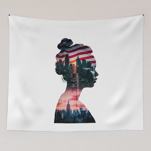 Item preview, Lady listening noise of the city, double exposure art designed and sold by Zibis09.